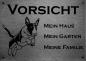 Preview: Edelstahl Warnschild Bullterrier VORSICHT Mein Haus mein Garten meine Familie